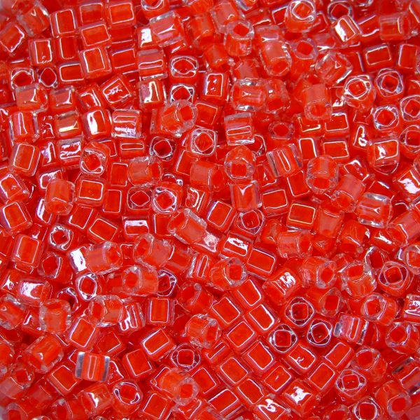 TOHO Cube Beads 341 Inside Color Tomato Lined 4mm beadsmouse.co.uk
