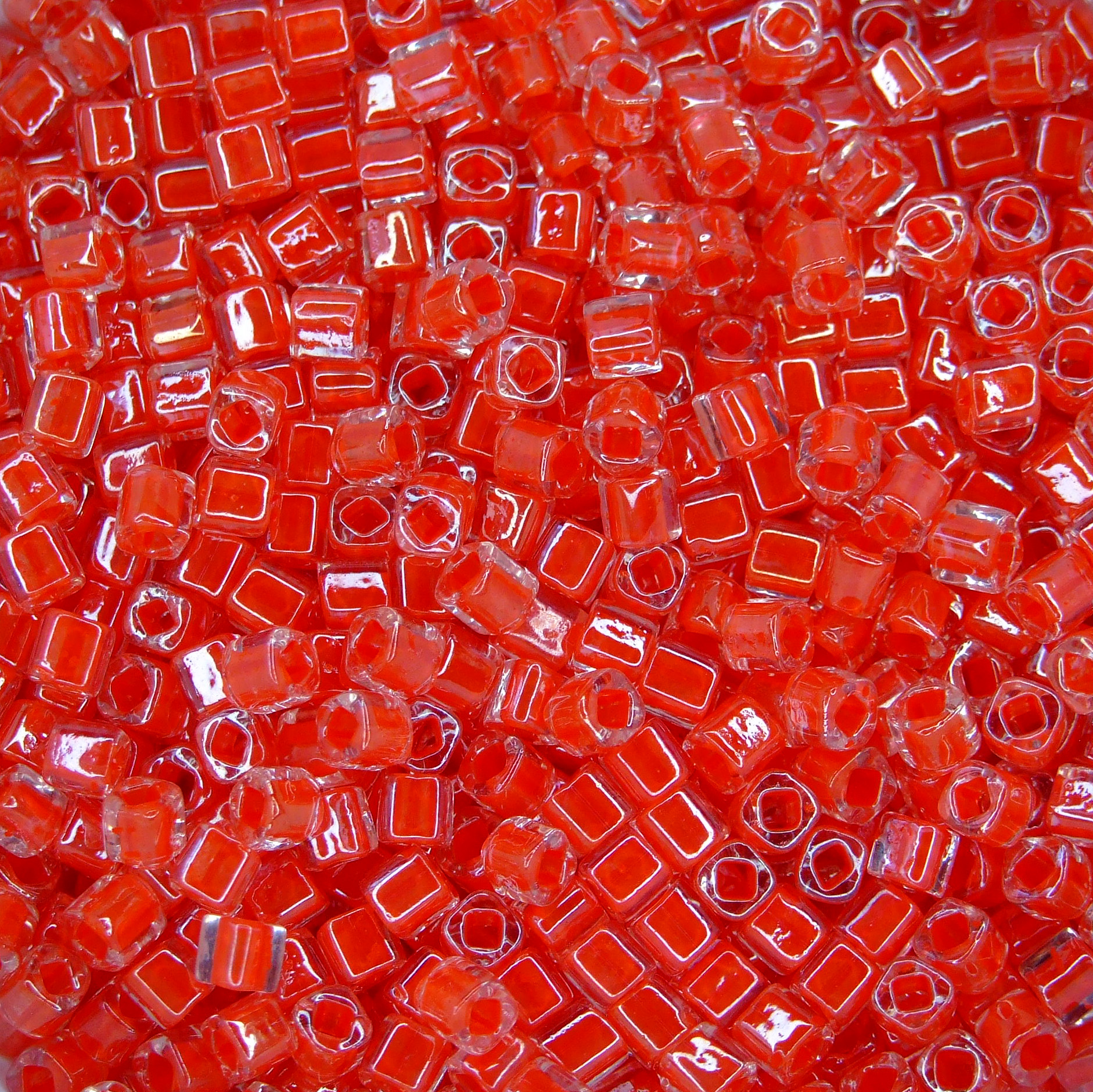 TOHO Cube Beads 341 Inside Color Tomato Lined 4mm beadsmouse.co.uk