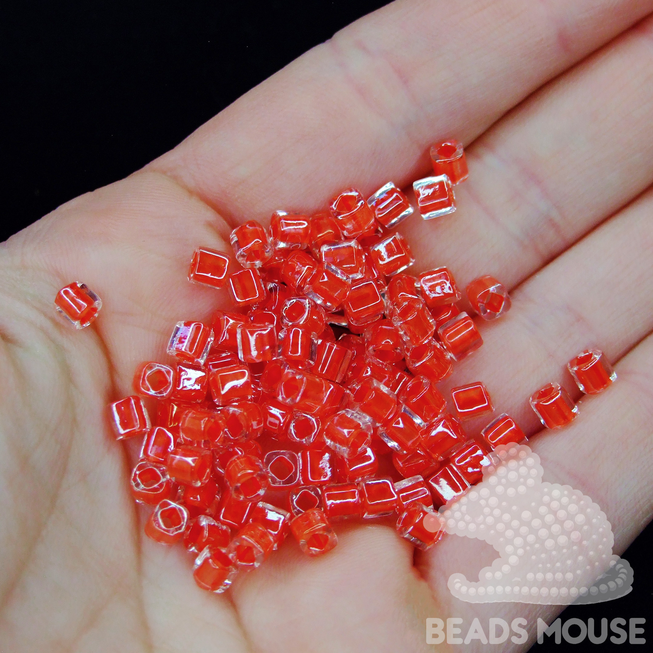 TOHO Cube Beads 341 Inside Color Tomato Lined 4mm beadsmouse.co.uk