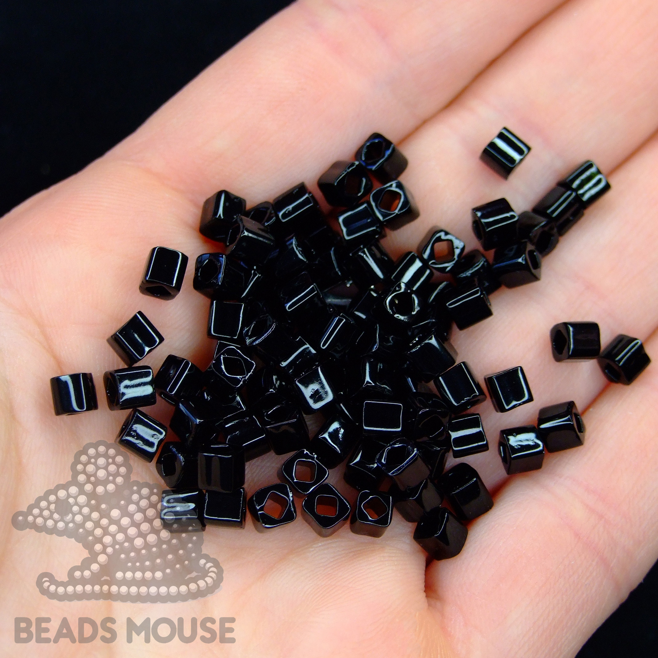 TOHO Cube Beads 49 Opaque Jet 4mm beadsmouse.co.uk