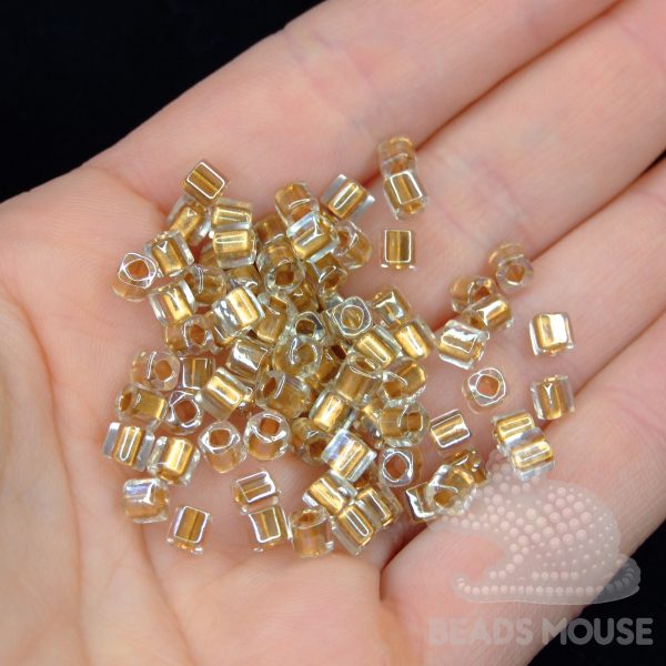 TOHO Cube Beads 989 Golden Lined Crystal 4mm beadsmouse.co.uk