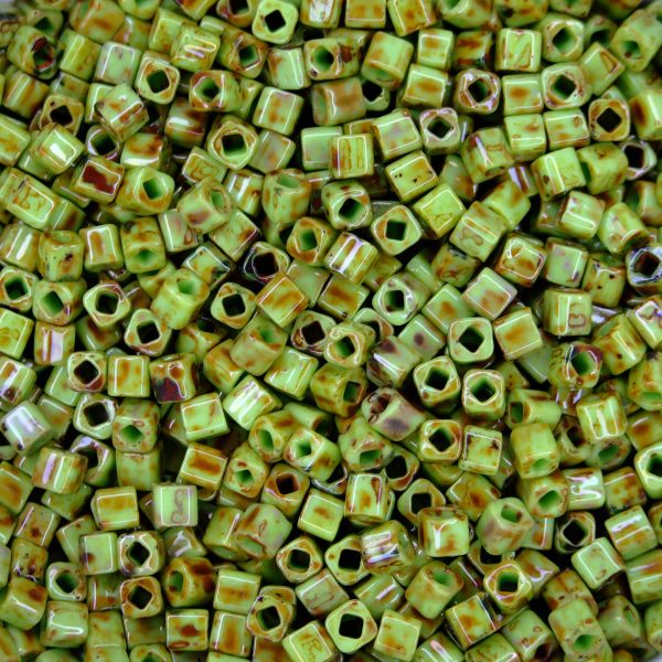 TOHO Cube Beads Y310 HYBRID Sour Apple Picasso 4mm beadsmouse.co.uk
