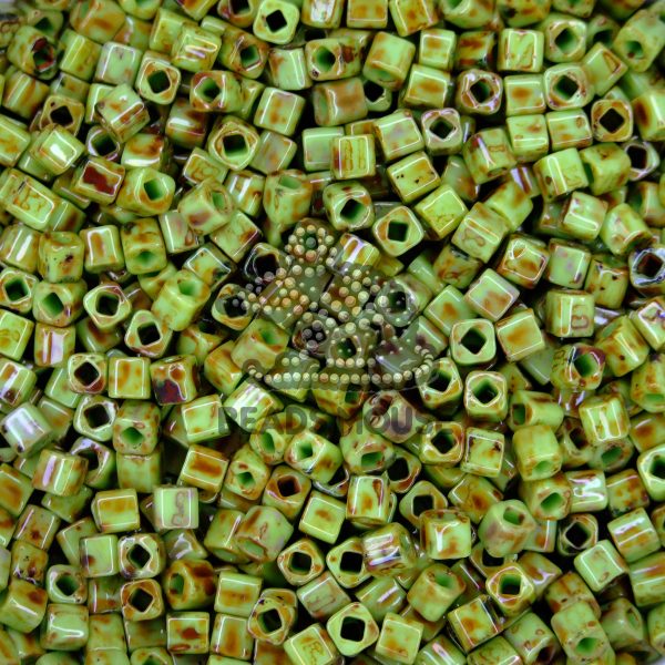 TOHO Cube Beads Y310 HYBRID Sour Apple Picasso 4mm beadsmouse.co.uk