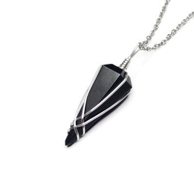 BLACK Onyx Gemstone Pendulm Necklace mine to mind beadsmouse.co.uk