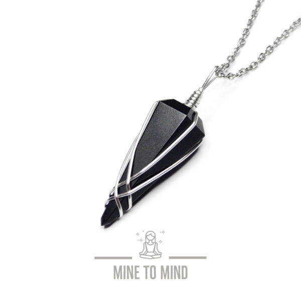 BLACK Onyx Gemstone Pendulm Necklace mine to mind beadsmouse.co.uk