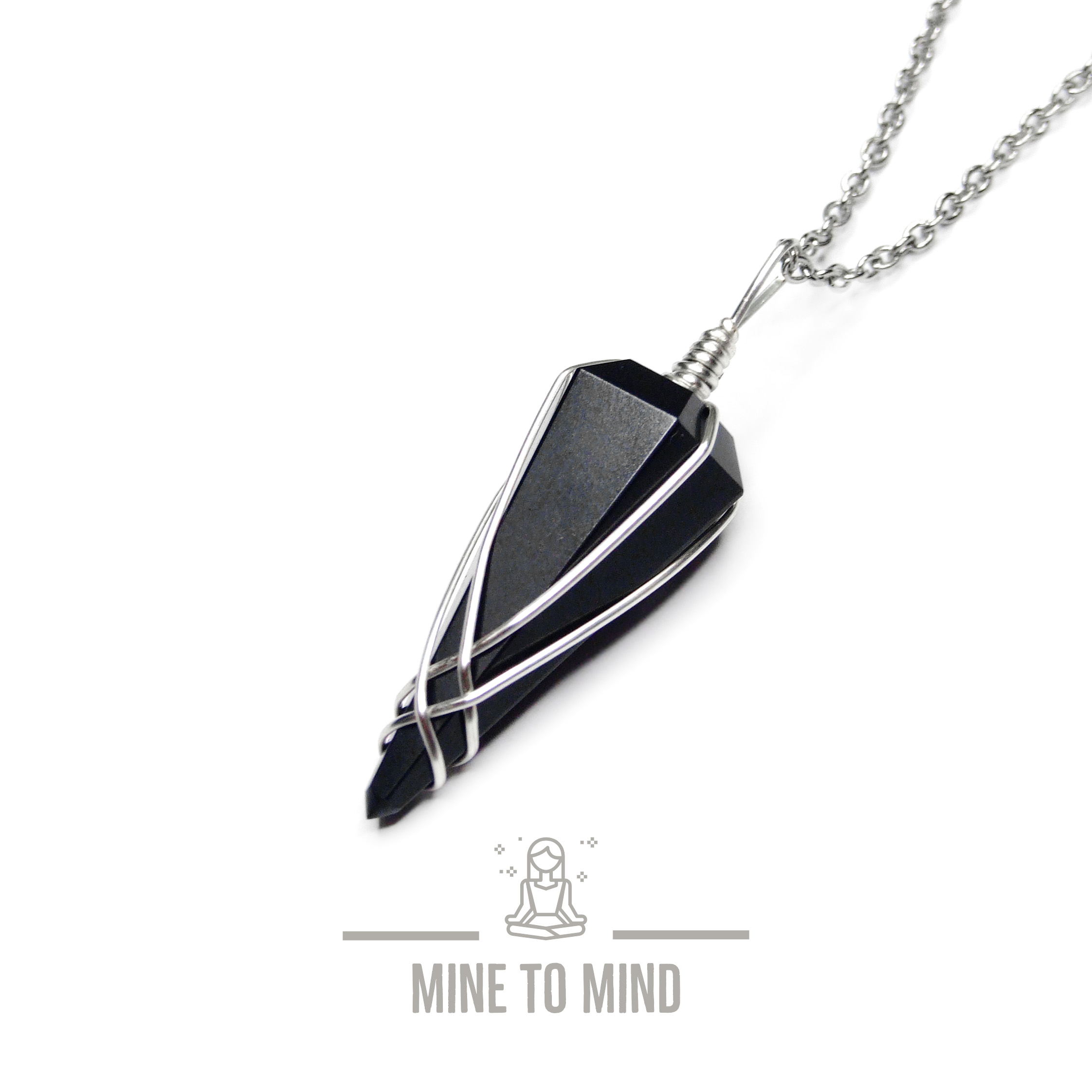 BLACK Onyx Gemstone Pendulm Necklace mine to mind beadsmouse.co.uk