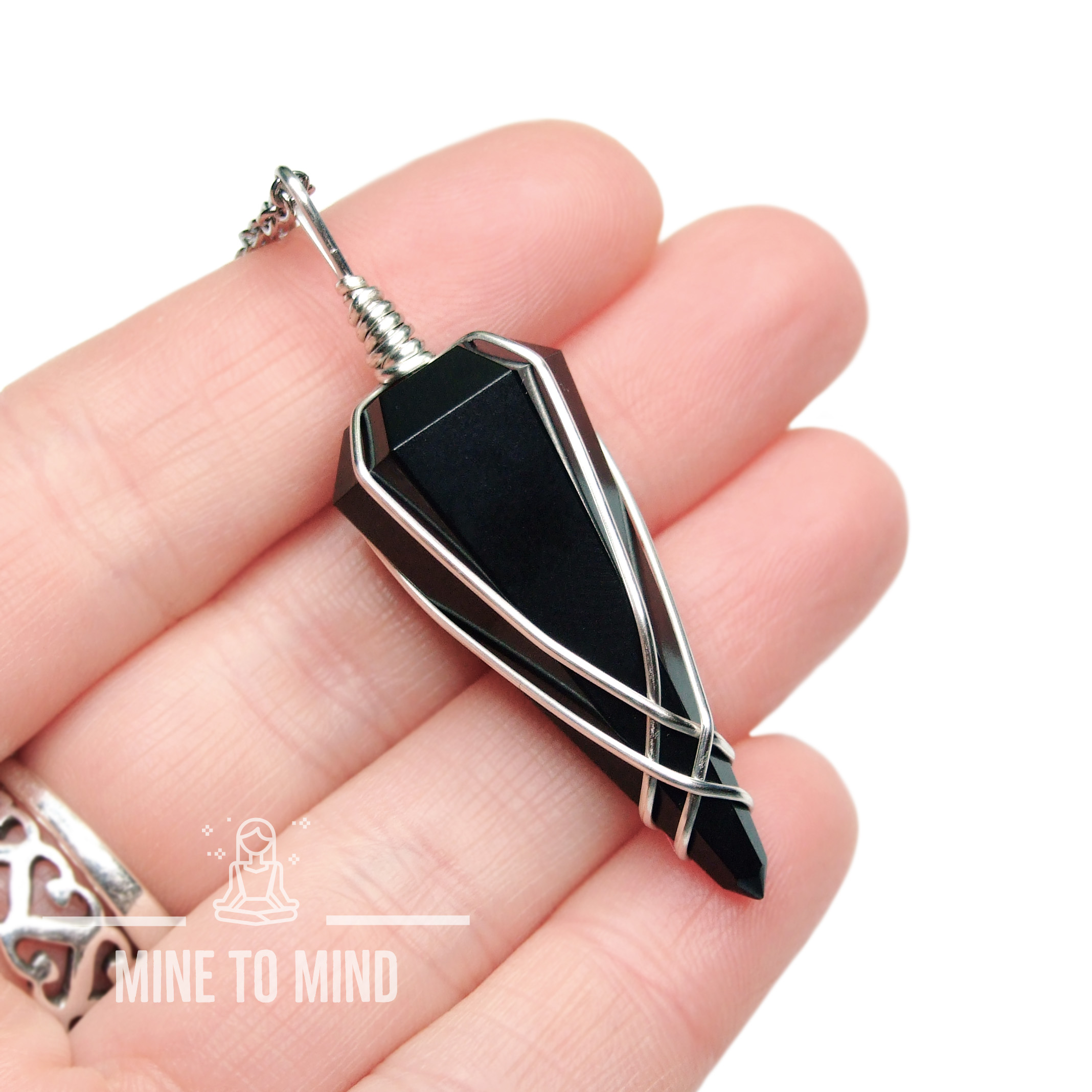 BLACK Onyx Gemstone Pendulm Necklace mine to mind beadsmouse.co.uk