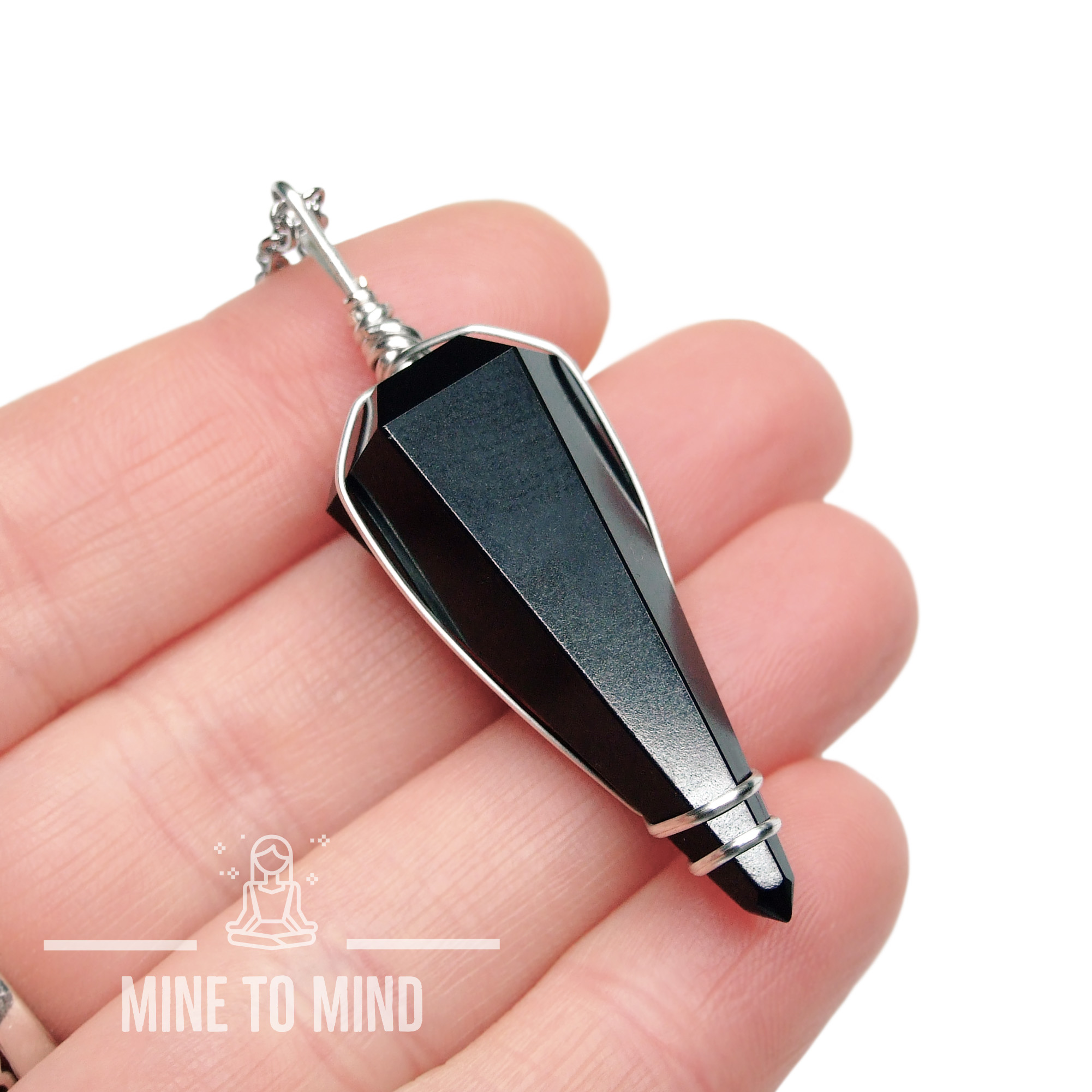 BLACK Onyx Gemstone Pendulm Necklace mine to mind beadsmouse.co.uk