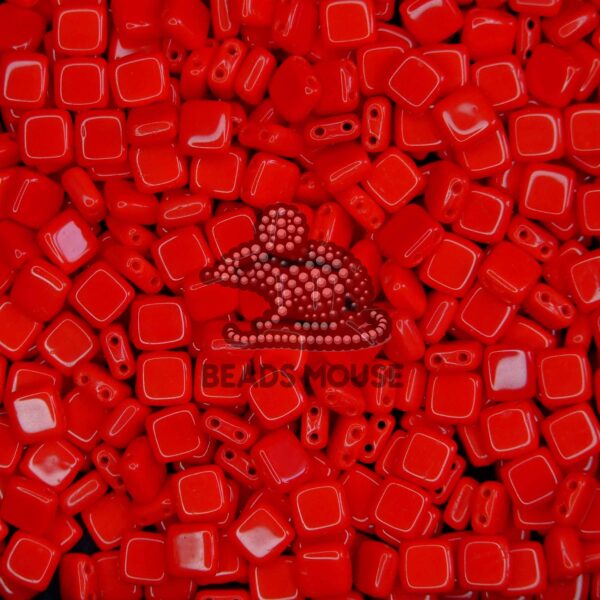 CzechMates Tile Beads 93200 Opaque Red beadsmouse.co.uk
