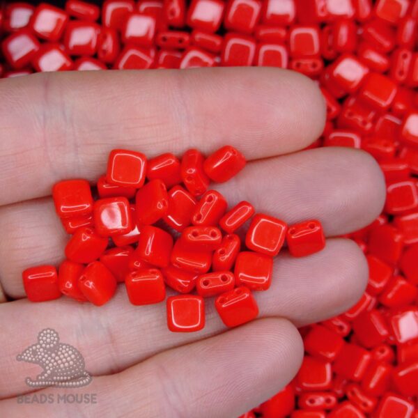 CzechMates Tile Beads 93200 Opaque Red beadsmouse.co.uk