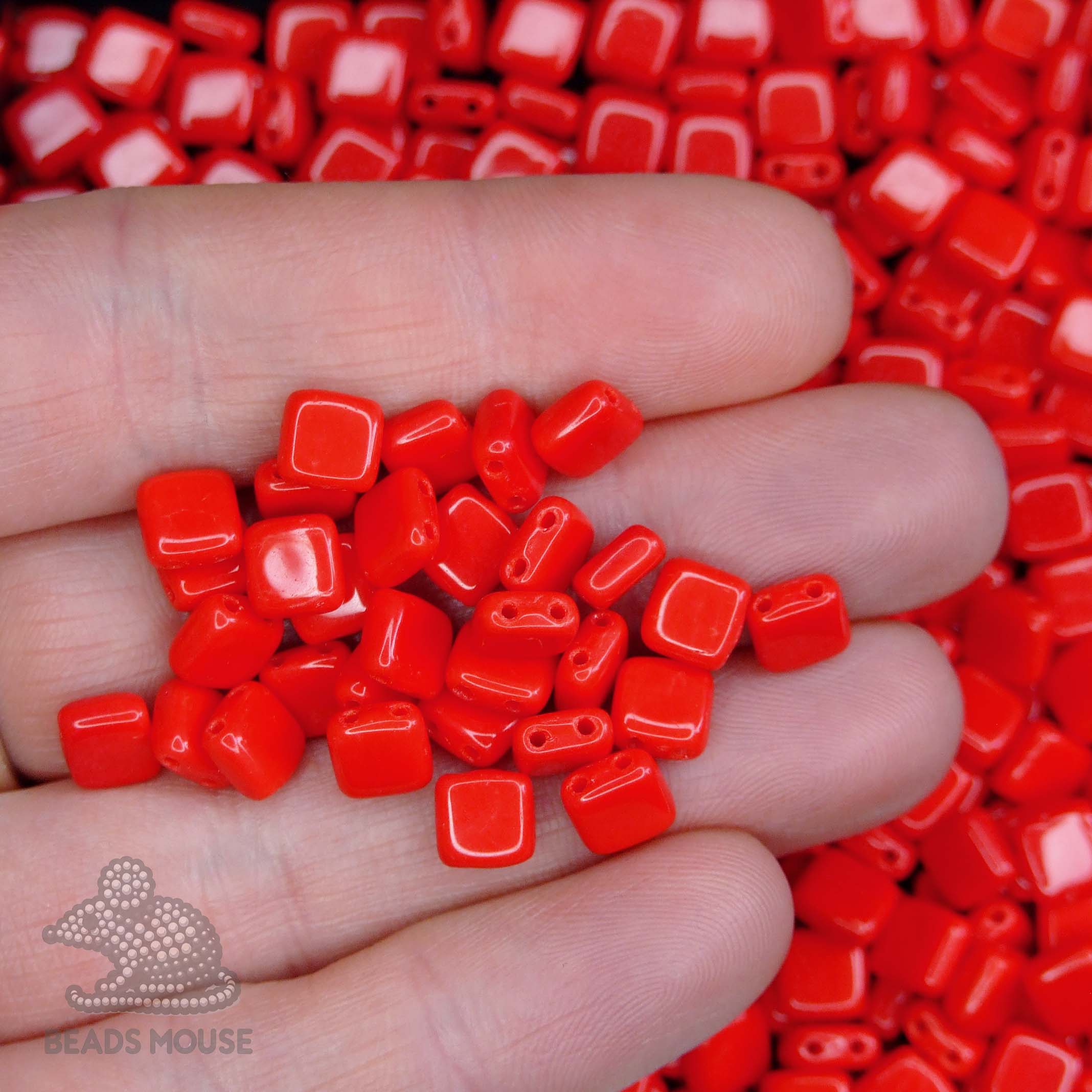 CzechMates Tile Beads 93200 Opaque Red beadsmouse.co.uk