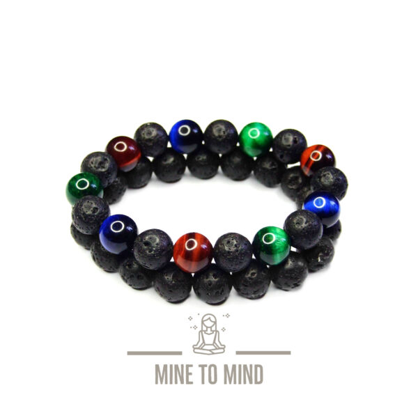 Tiger Eye Lava Bracelet Gemstone Handmade Couple of Bracelets minetomind beadsmouse.co.uk