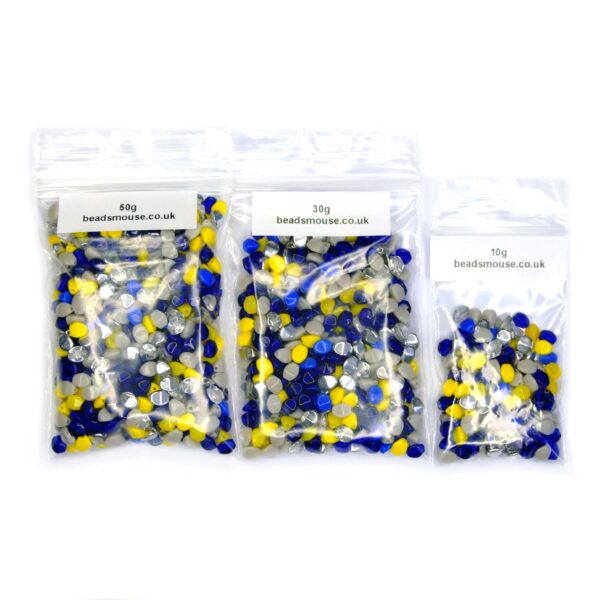 Kumihimo Pinch Beads Blue Yellow Silver Grey Mix beadsmouse.co.uk 01