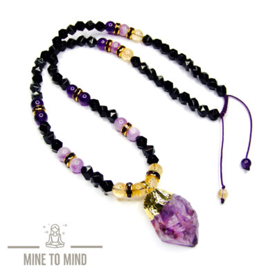 Gemstone Necklace Black Onyx | Raw Amethyst Pendant | Citrine Gemstone Beaded Macrame Necklace | Gift for him | Gift for her | Made in UK beadsmouse.co.uk