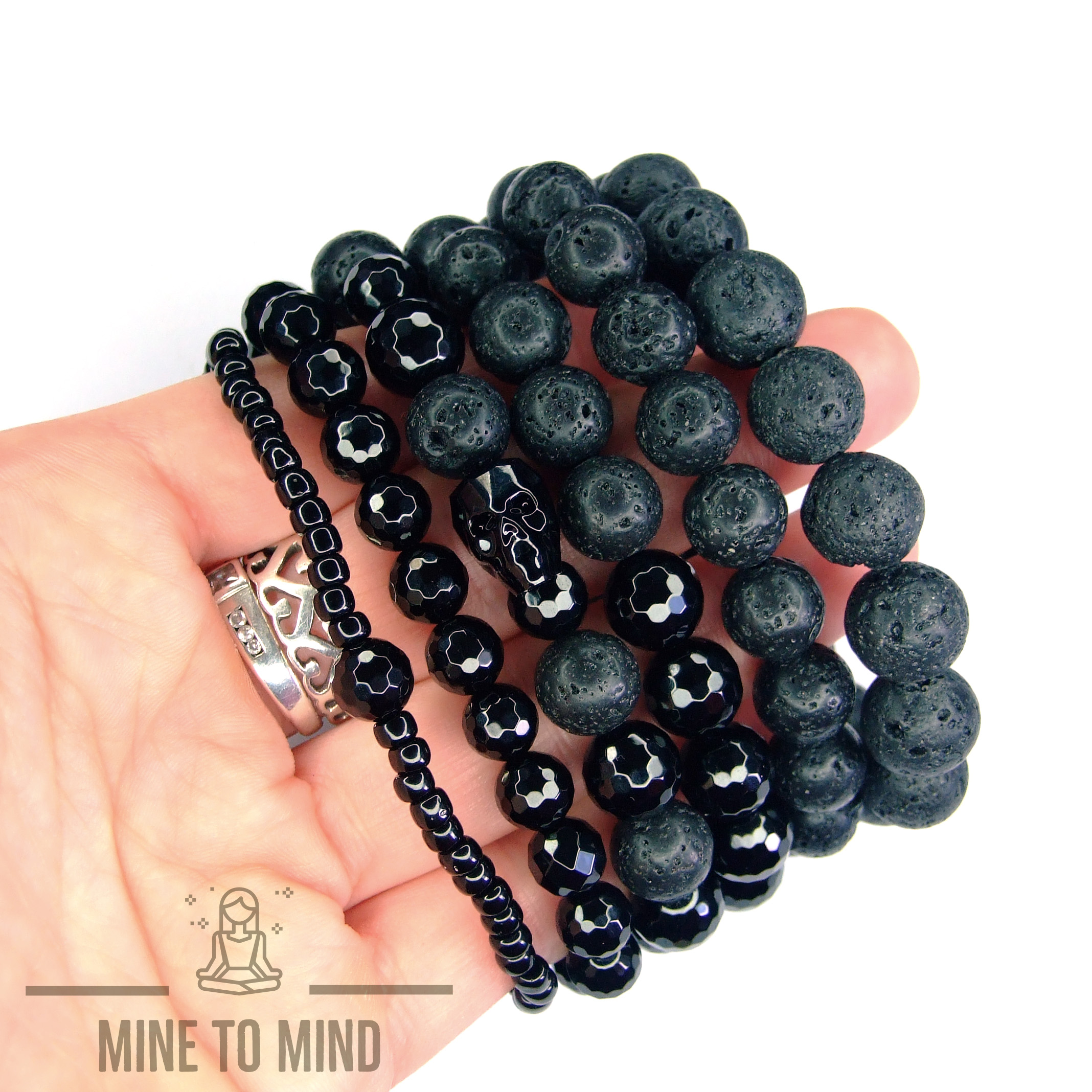 Lava Black Onyx Skull Bracelets mine to mind beadsmouse.co.uk 02