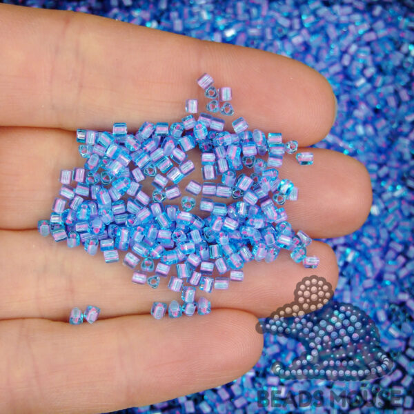TOHO Triangle Beads 937 Inside Color Aqua Bubble Gum Pink Lined beadsmouse.co.uk
