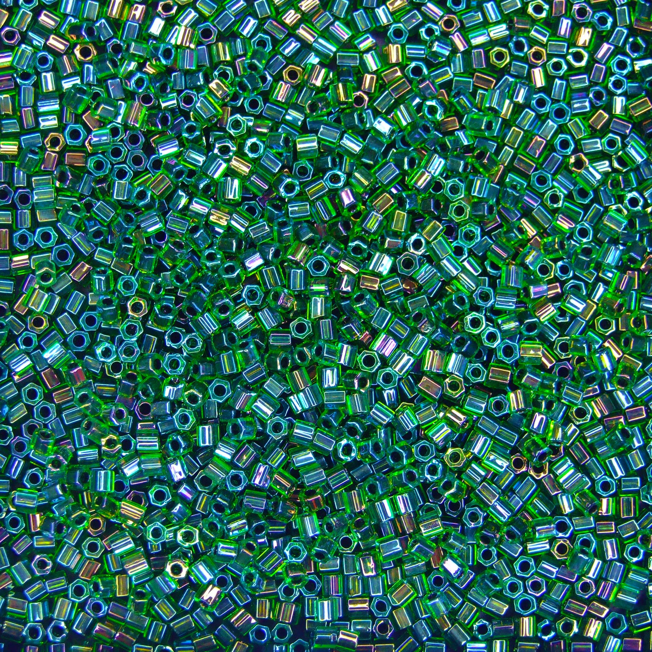 TOHO Hexagon Beads 397 Inside Color Rainbow Green Purple Lined 3mm beadsmouse.co.uk 01